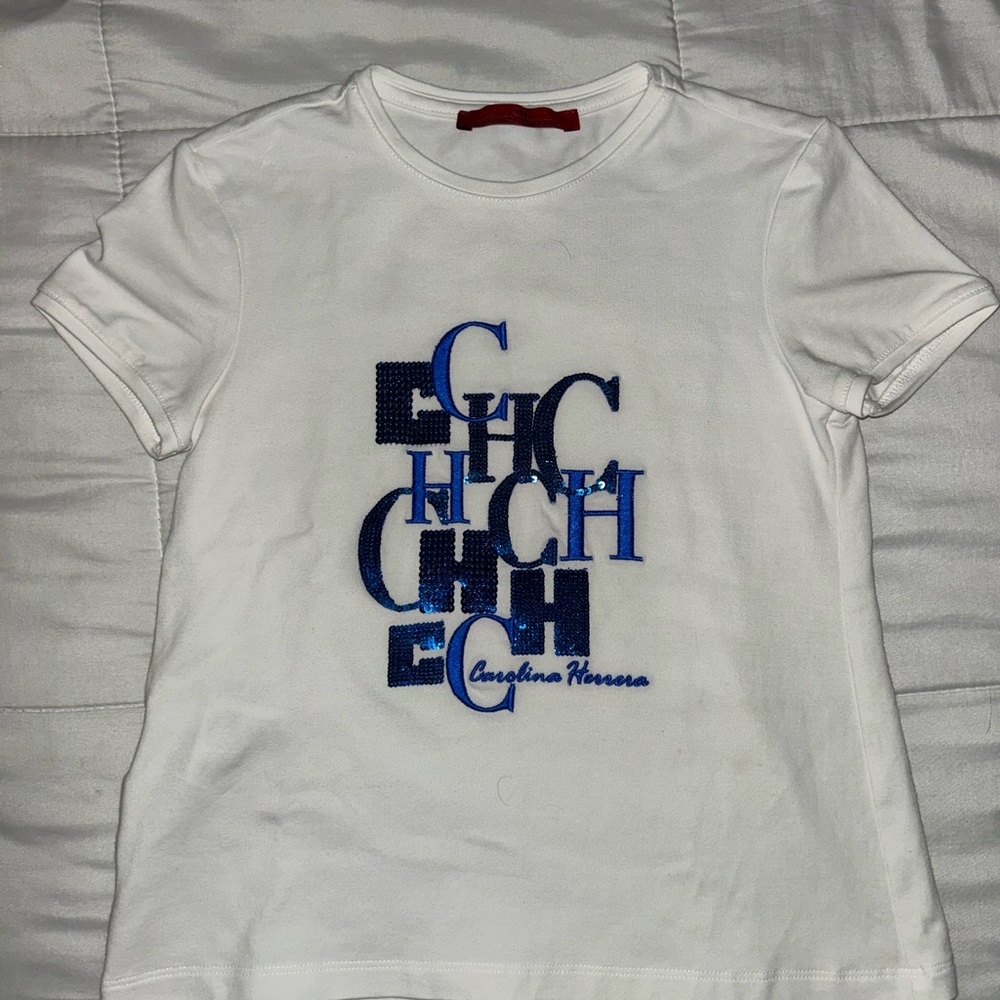 Carolina Herrera White Tee with Blue Accents kids